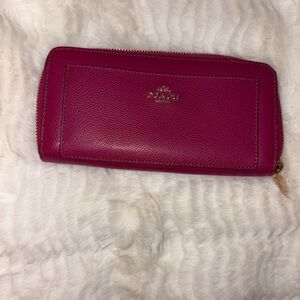 Coach Fuchsia Leather Zip Wallet